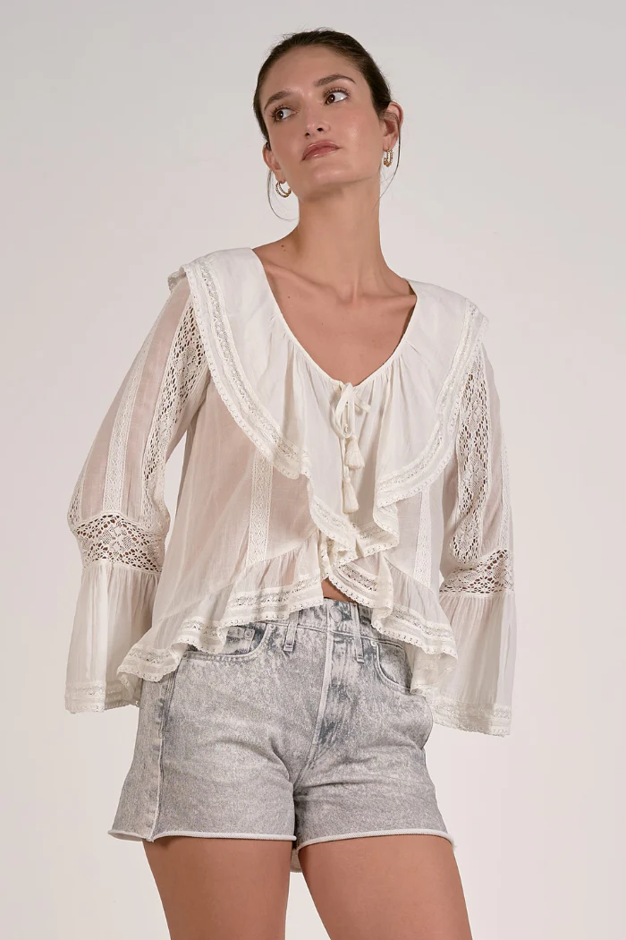 Romantic White Gauze Ruffle Blouse