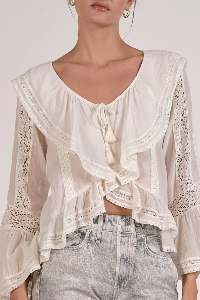 Romantic White Gauze Ruffle Blouse - Image 4
