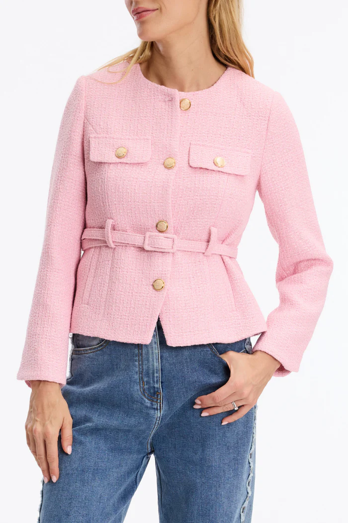 Salomé Elegant Belted Jacket - Pink - Image 5