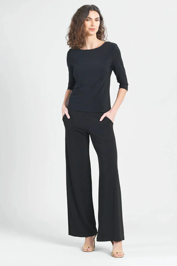 Scoop Neck Half Sleeve Top - Black