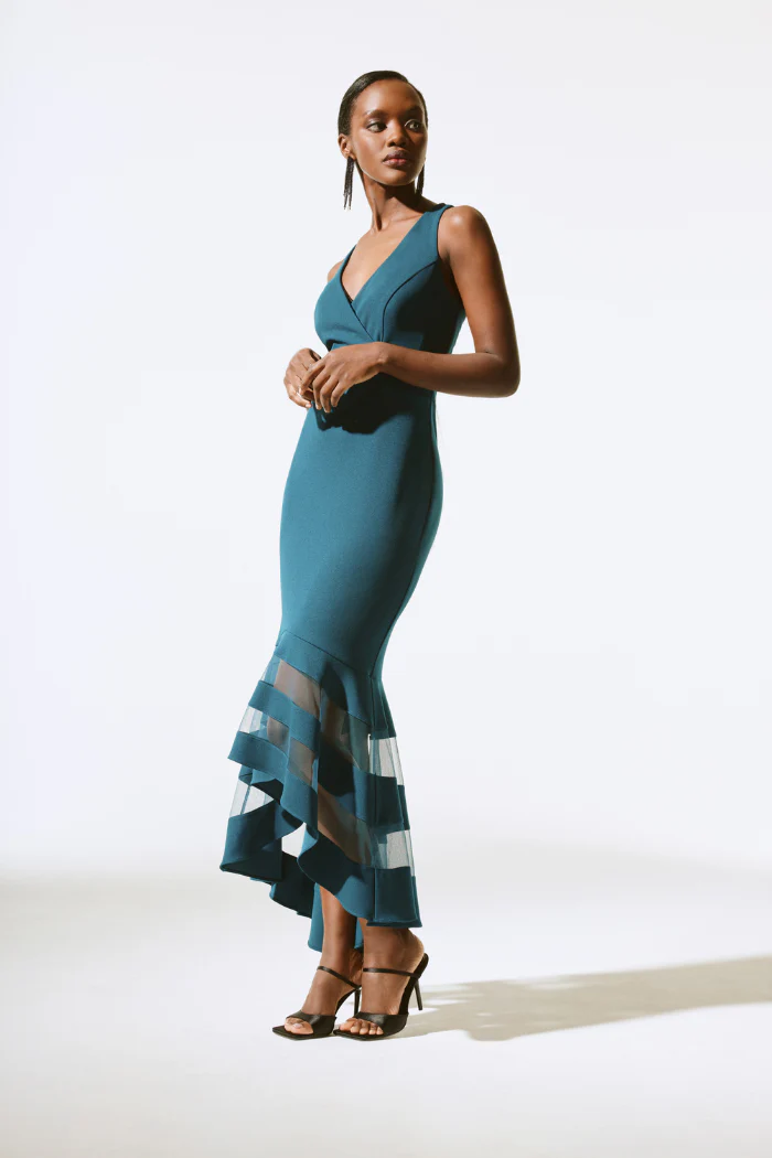 Scuba Crepe And Mesh Trumpet Gown - Image 2