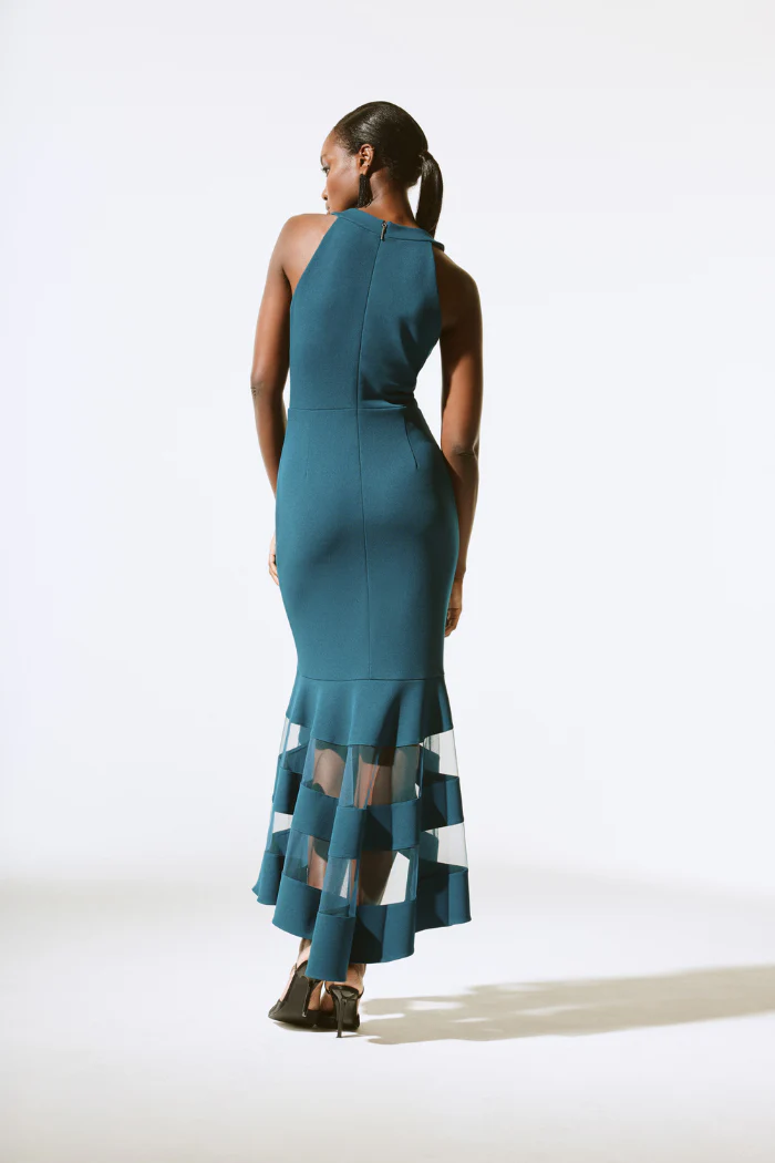 Scuba Crepe And Mesh Trumpet Gown - Image 3