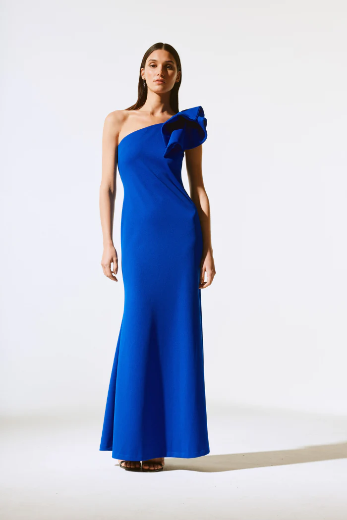 Scuba Crepe One-Shoulder Gown