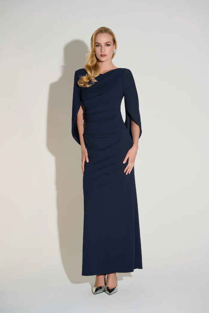 Scuba Crepe Trumpet Gown with Satin Cowl Sleeves