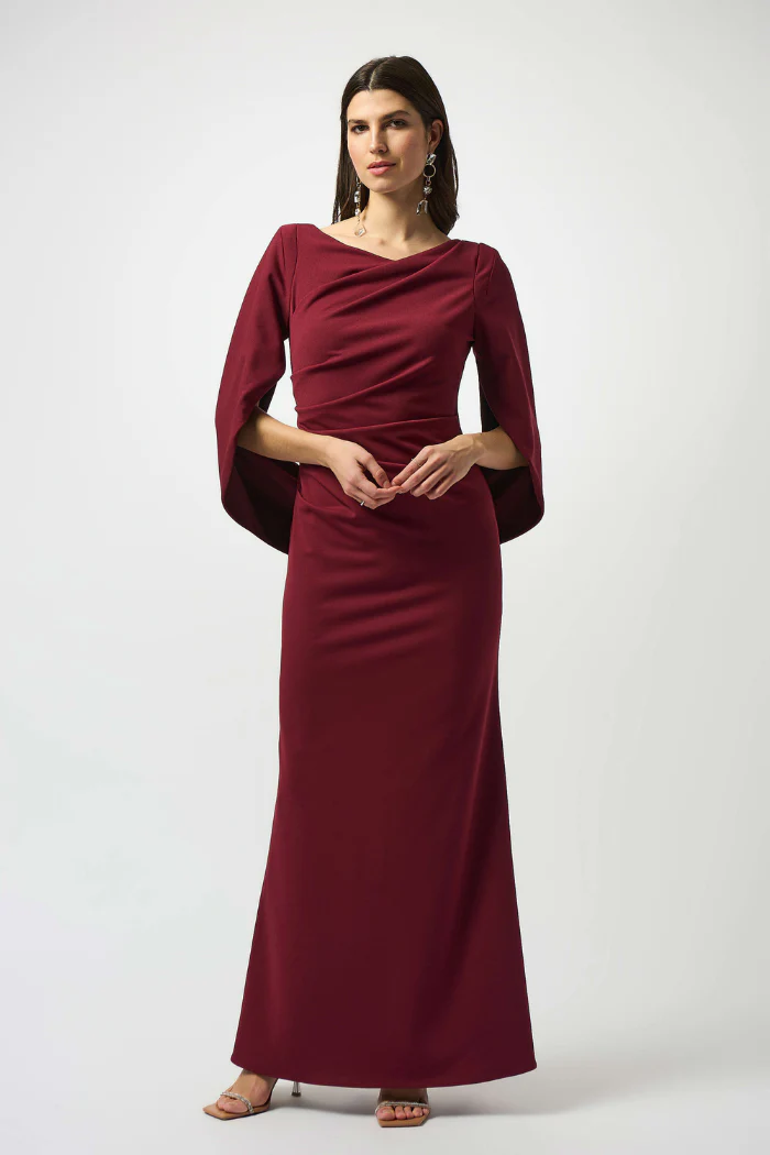 Scuba Crepe Trumpet Gown with Satin Cowl Sleeves - Image 3