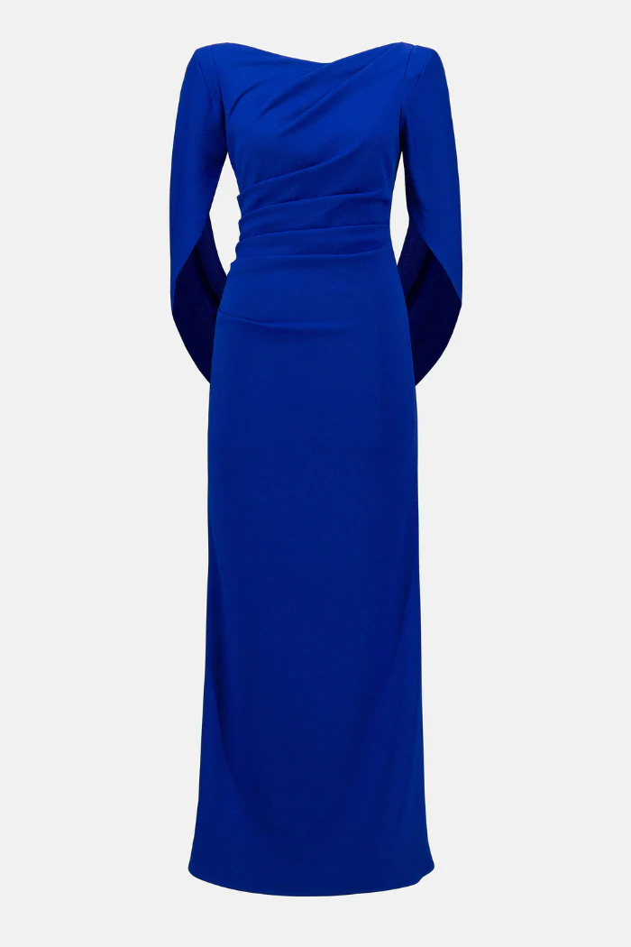 Scuba Crepe Trumpet Gown with Satin Cowl Sleeves - Image 9