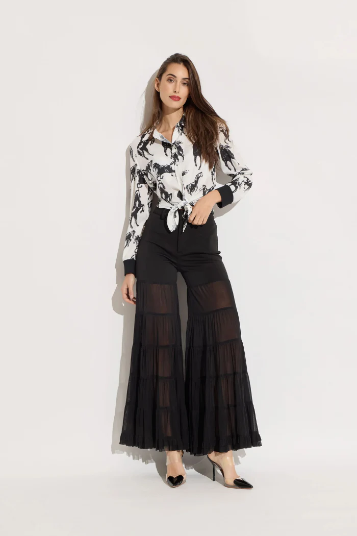 Scuba Tiered Mesh Pants - Black