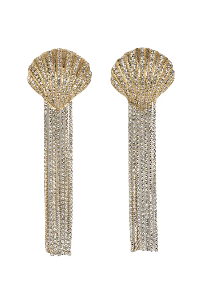Shell Rhinestone Fringe Earrings - Image 2