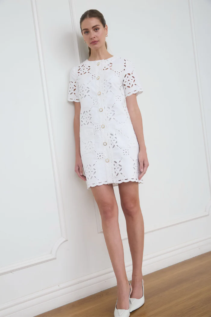 Aria White Eyelet Cotton Mini Dress