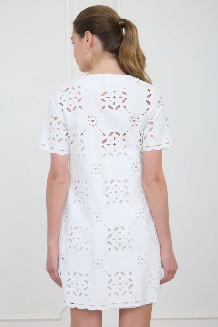 Aria White Eyelet Cotton Mini Dress - Image 2
