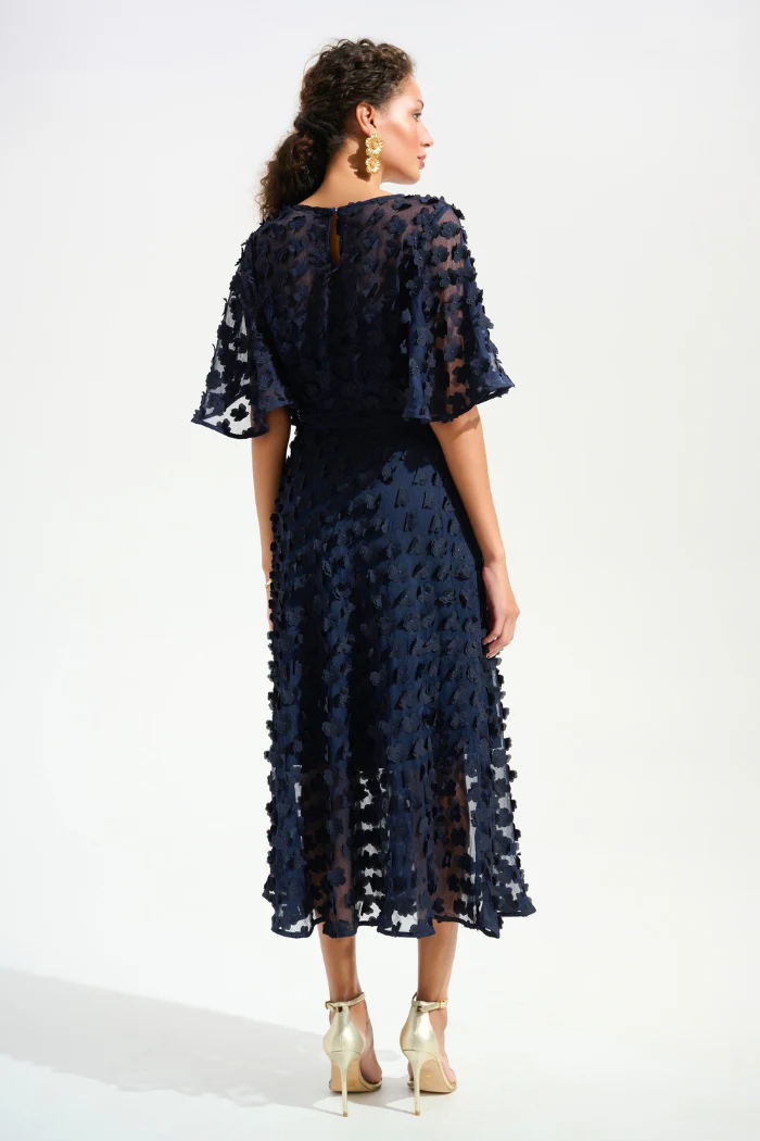 Signature | 3D Embroidered Chiffon Fit And Flare Dress With Sash Belt - Image 3