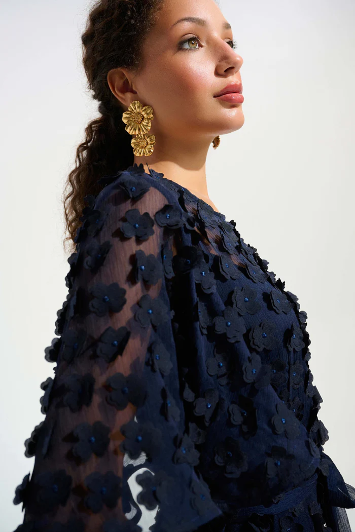 Signature | 3D Embroidered Chiffon Fit And Flare Dress With Sash Belt - Image 4