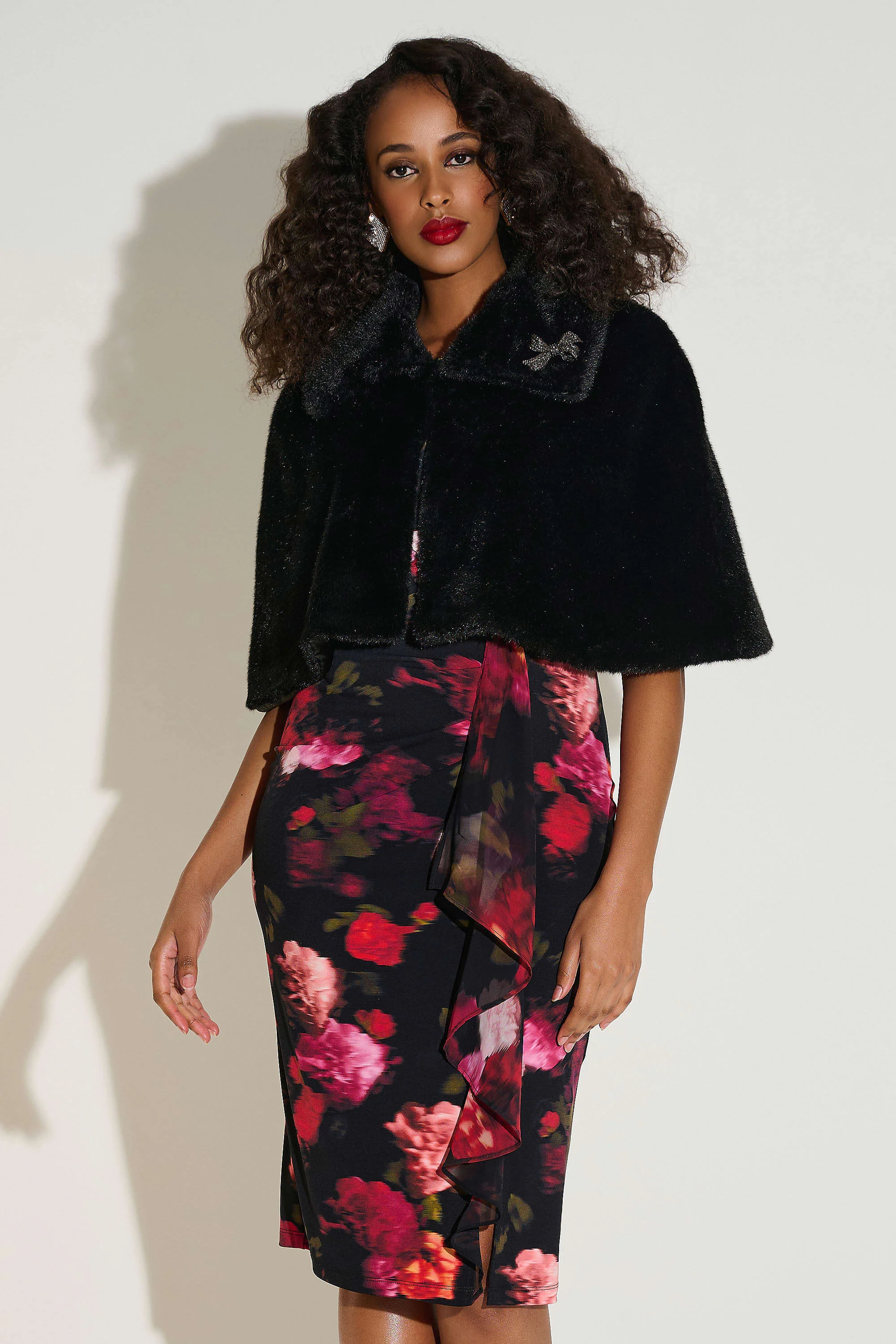 Signature | Faux Fur Cape with Crystal Brooch