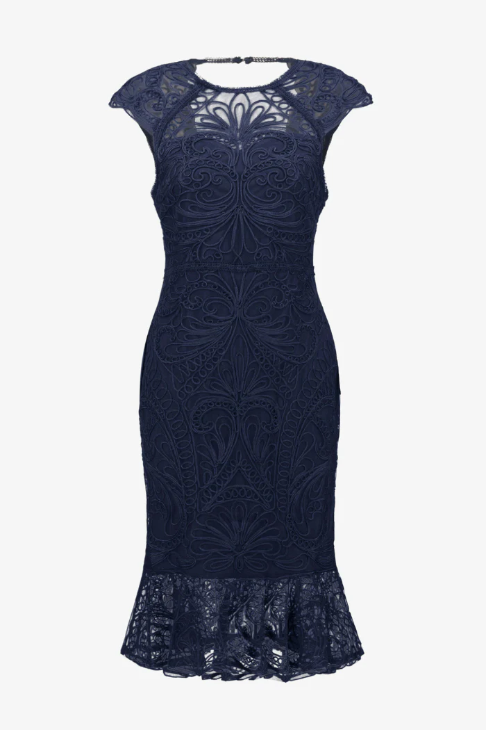 Signature Guipure Soutache Trumpet Dress with Ruffle Hem - Image 7