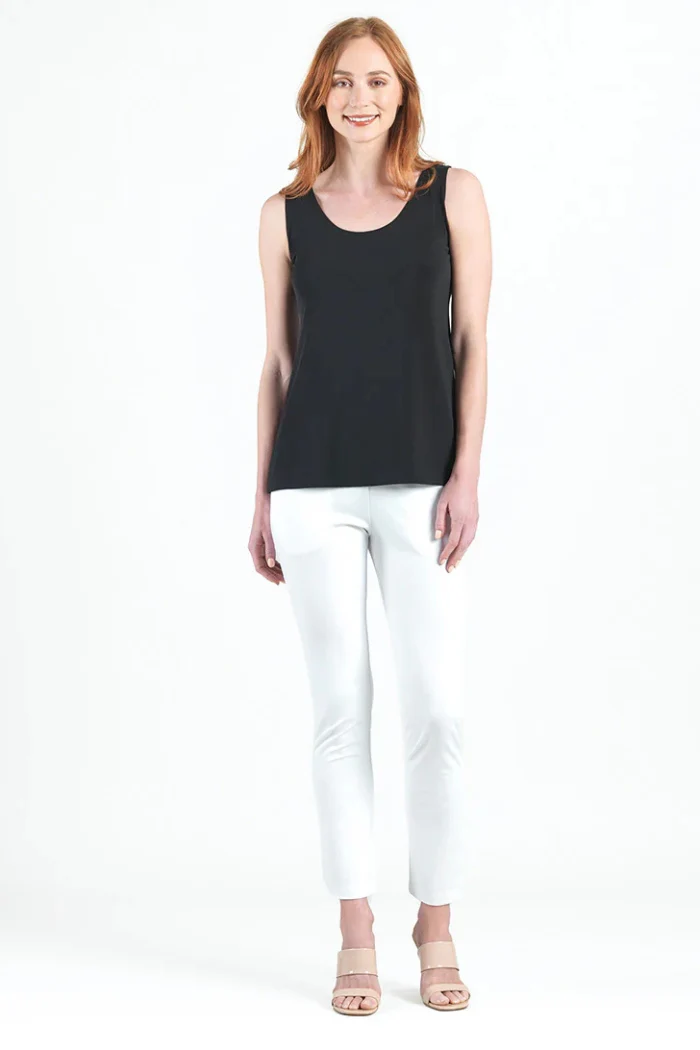 Carefree Travel Mid-Length Scoop Neck Tank – Black Silky Knit