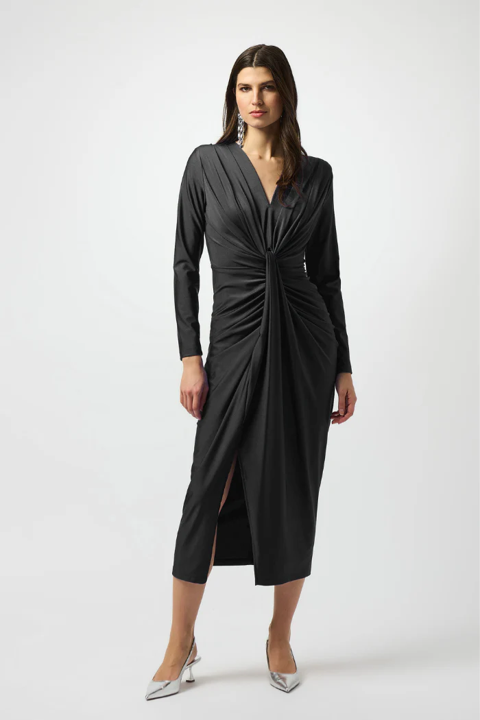 Signature | Satin Effect Knit Draped V-Neck Sheath Dress - Image 2