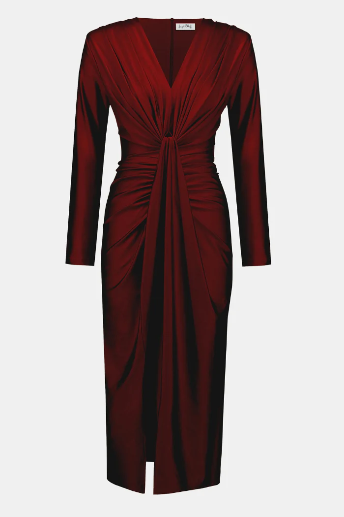 Signature | Satin Effect Knit Draped V-Neck Sheath Dress - Image 3
