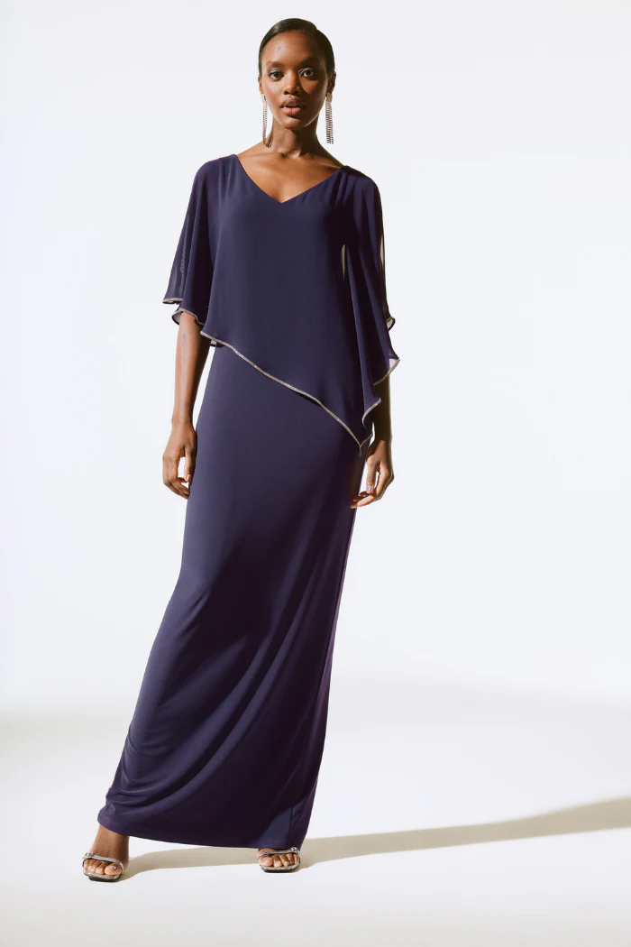 Signature | Silky Knit Chiffon Layered Gown with Cape