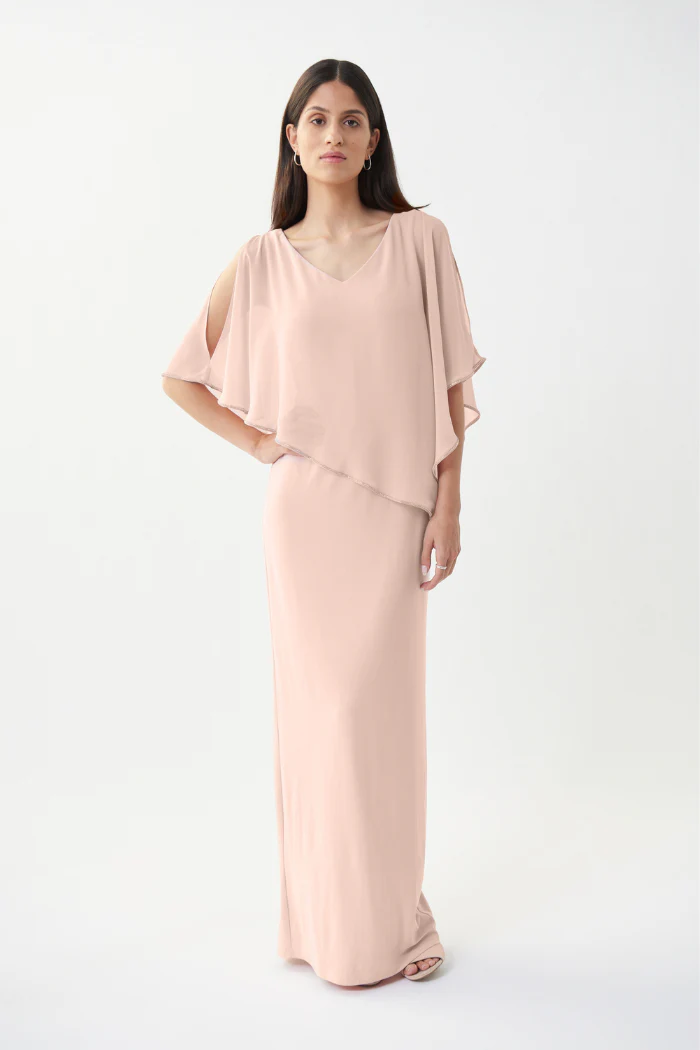 Signature | Silky Knit Chiffon Layered Gown with Cape - Image 3