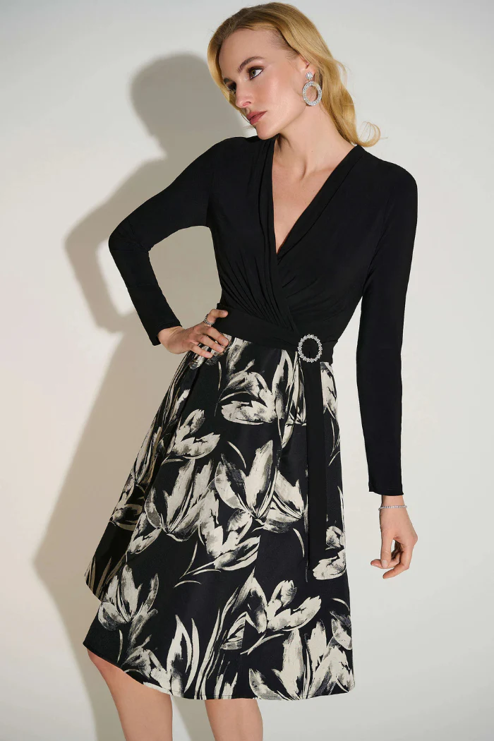 Signature | Silky Knit & Jacquard Floral Fit and Flare Dress - Image 3