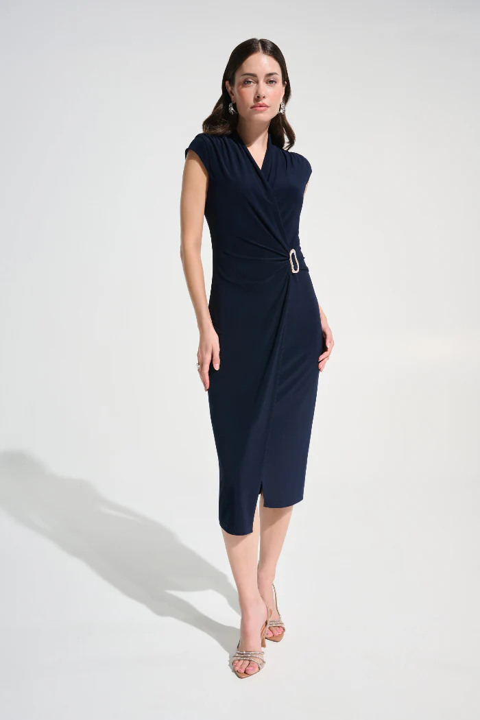 Signature | Silky Knit Wrap Sheath Dress With Rhinestone Detail