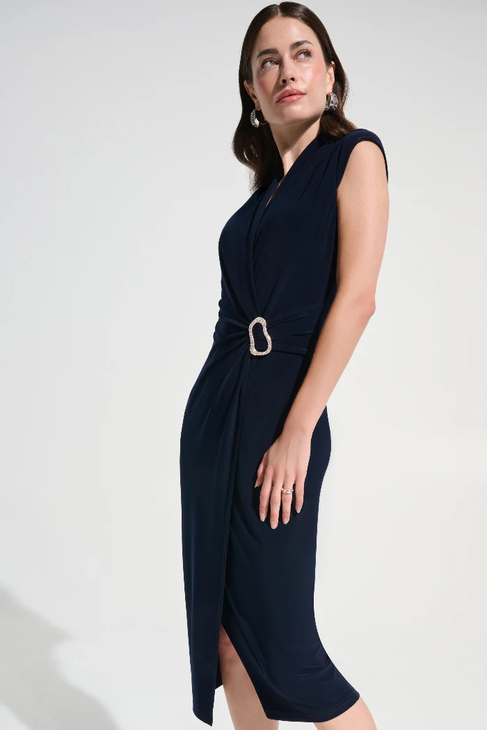 Signature | Silky Knit Wrap Sheath Dress With Rhinestone Detail - Image 2