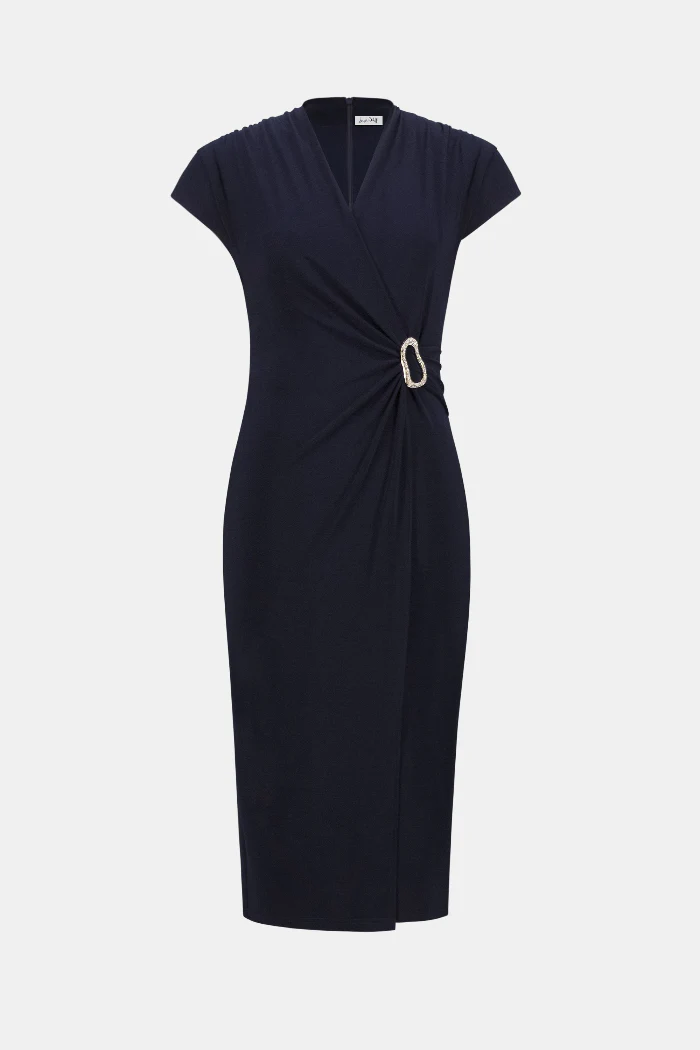 Signature | Silky Knit Wrap Sheath Dress With Rhinestone Detail - Image 5