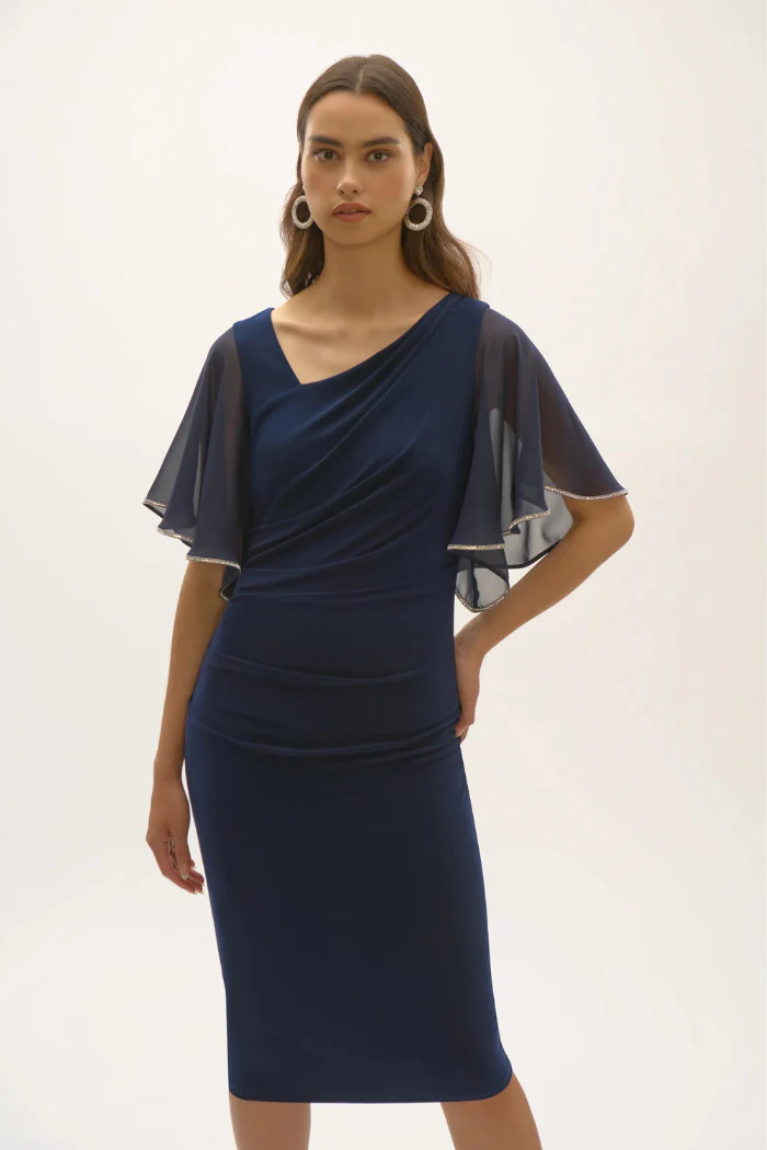 Silky Knit And Chiffon Sheath Dress - Image 3