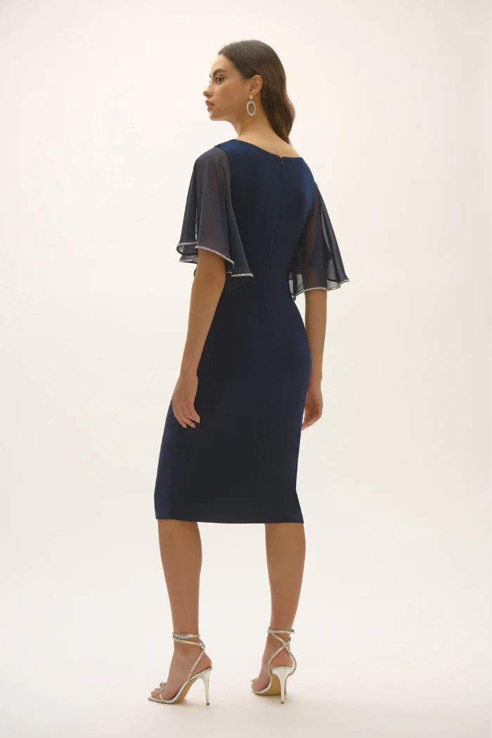 Silky Knit And Chiffon Sheath Dress - Image 4