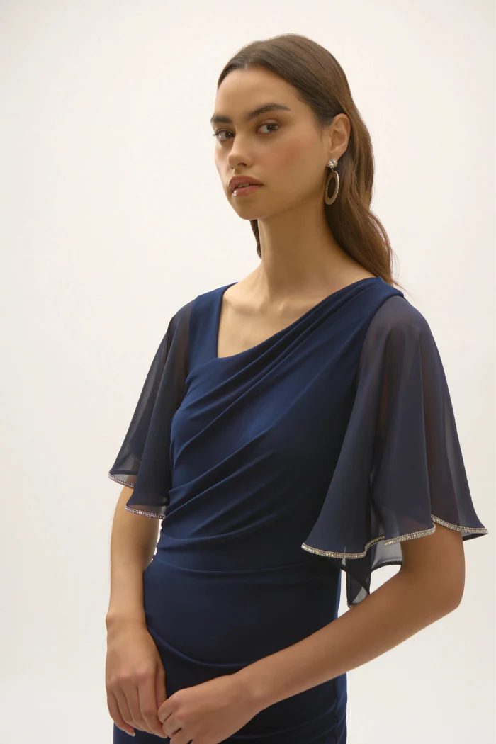 Silky Knit And Chiffon Sheath Dress - Image 5
