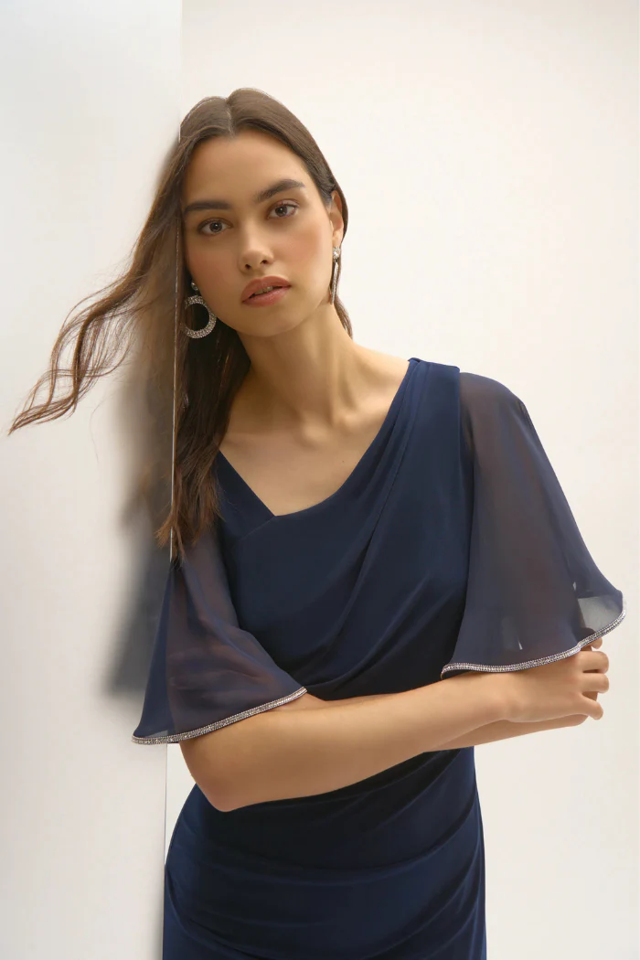 Silky Knit And Chiffon Sheath Dress - Image 7