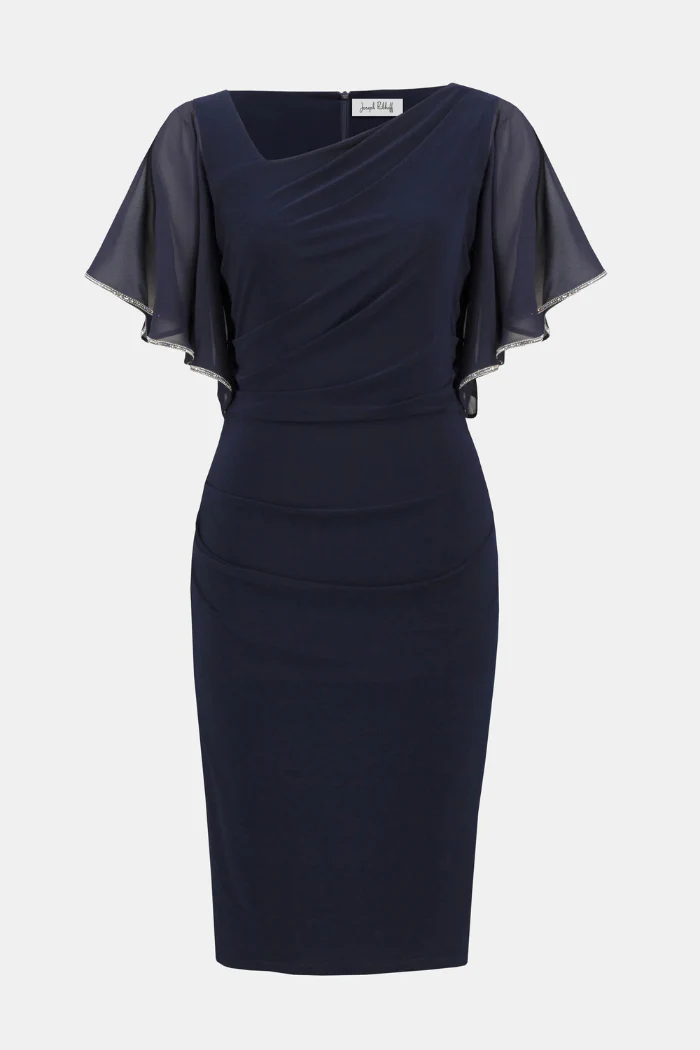 Silky Knit And Chiffon Sheath Dress - Image 8