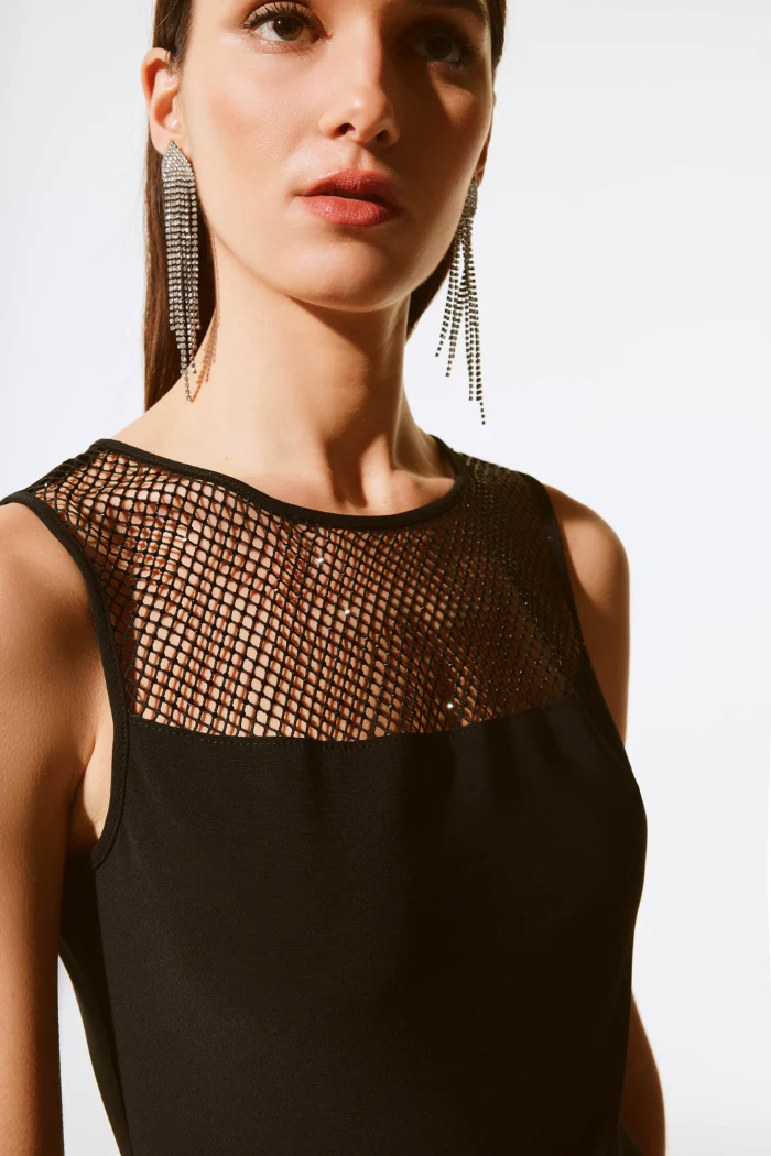 Silky Knit and Rhinestone Mesh Top - Image 2