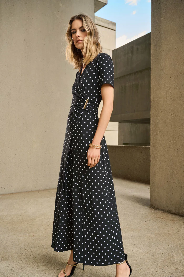 Silky Knit Dot Print Wrap Culotte Jumpsuit - Image 2