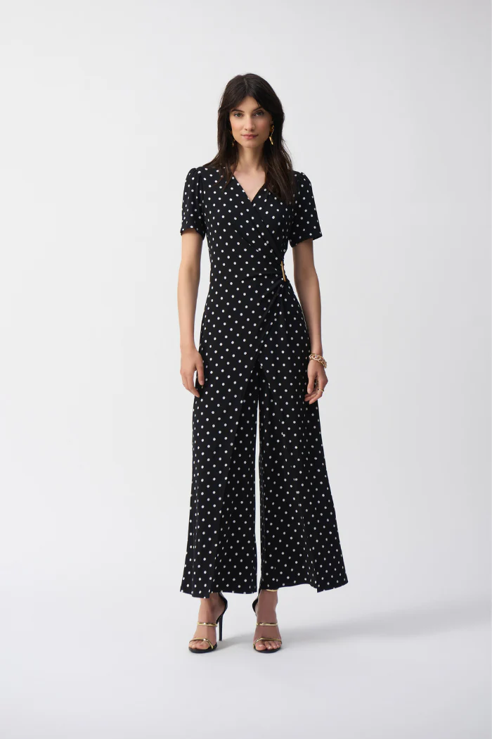 Silky Knit Dot Print Wrap Culotte Jumpsuit - Image 4
