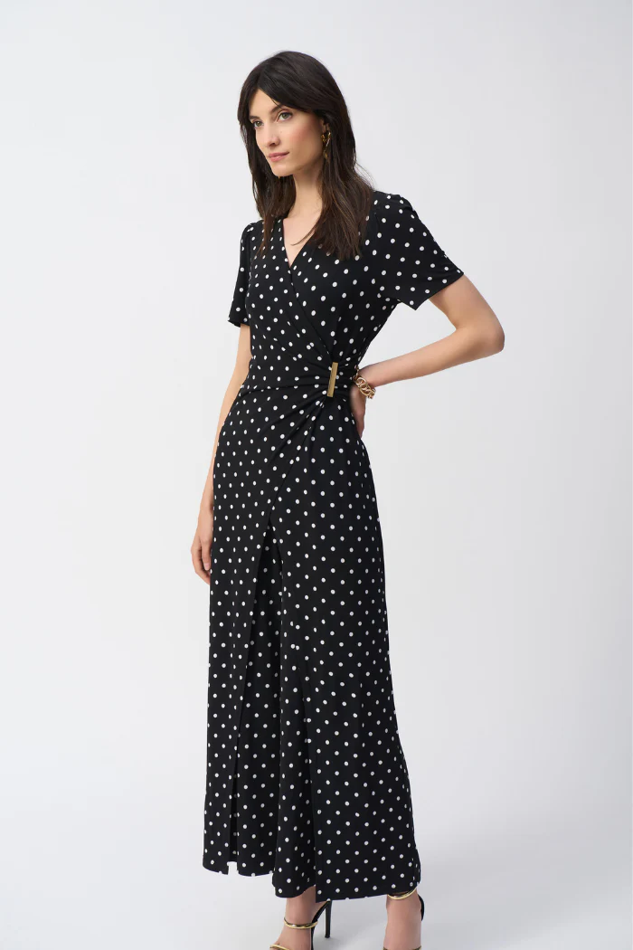Silky Knit Dot Print Wrap Culotte Jumpsuit - Image 5
