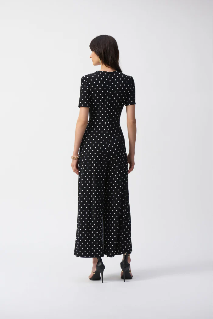 Silky Knit Dot Print Wrap Culotte Jumpsuit - Image 7