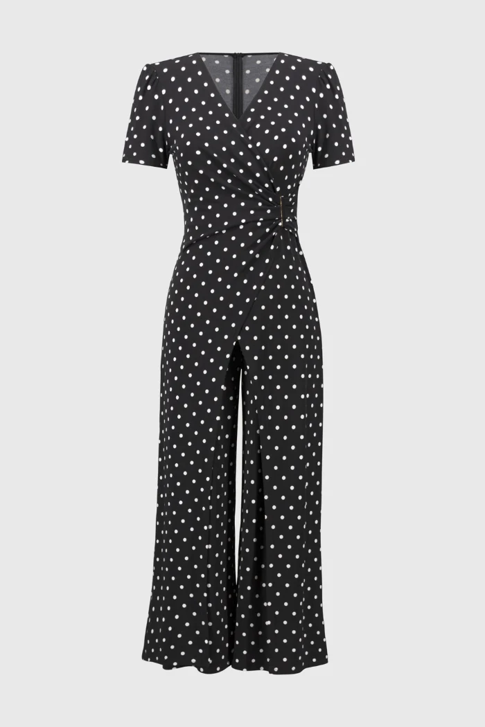 Silky Knit Dot Print Wrap Culotte Jumpsuit - Image 8