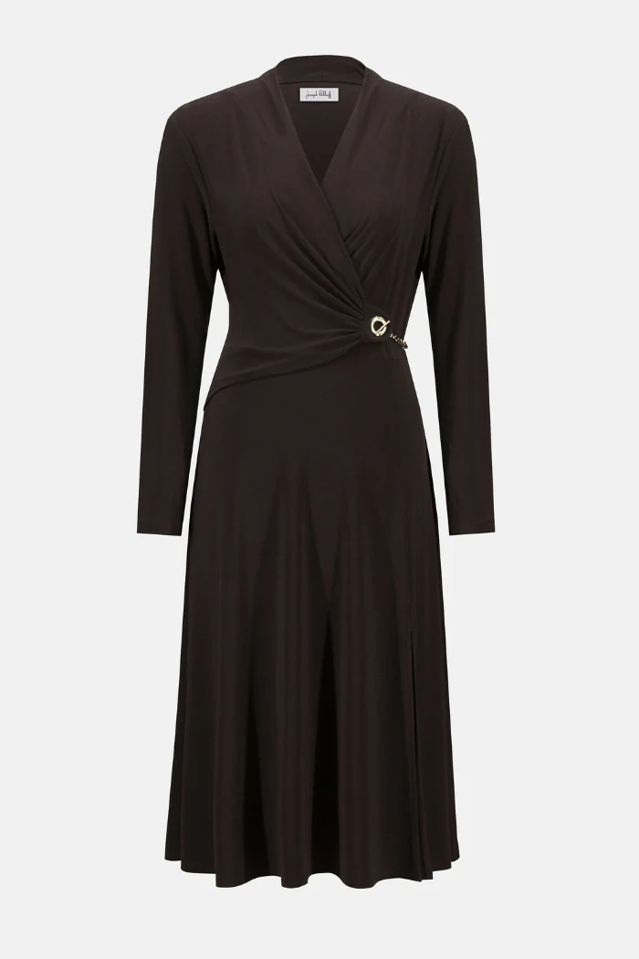 Silky Knit Fit and Flare Wrap Dress - Image 5