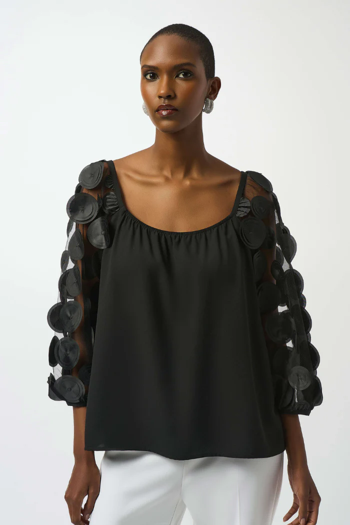 Silky Knit Top With 3D Dot Sleeves