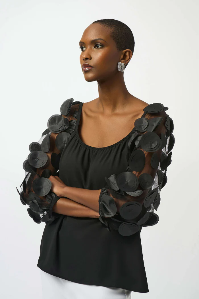 Silky Knit Top With 3D Dot Sleeves - Image 2