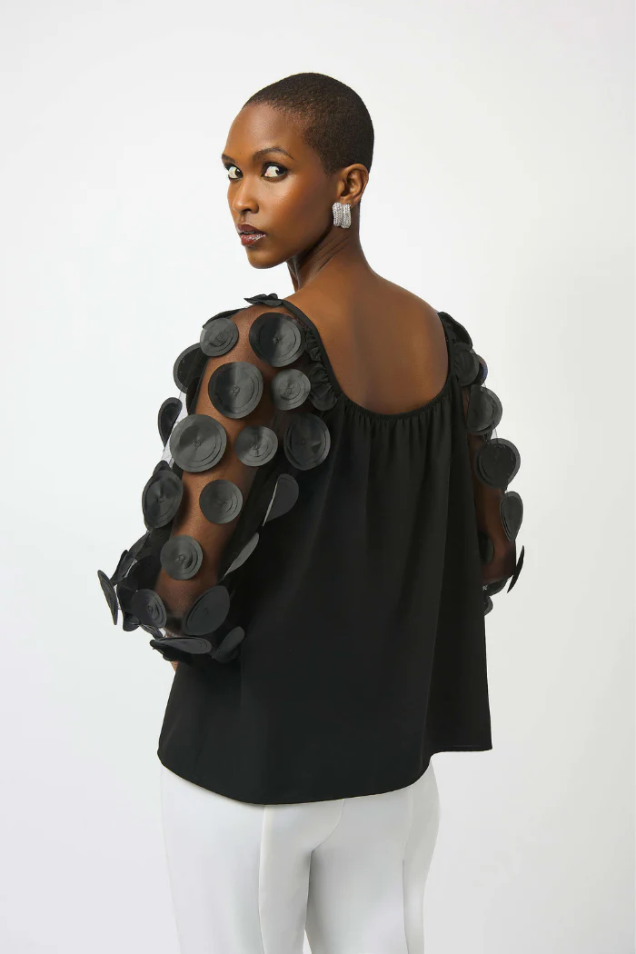Silky Knit Top With 3D Dot Sleeves - Image 4