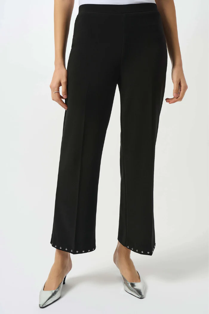 Joseph Ribkoff Studded Hem Straight-Leg Trousers| Chic Black Ankle Pants - Image 2