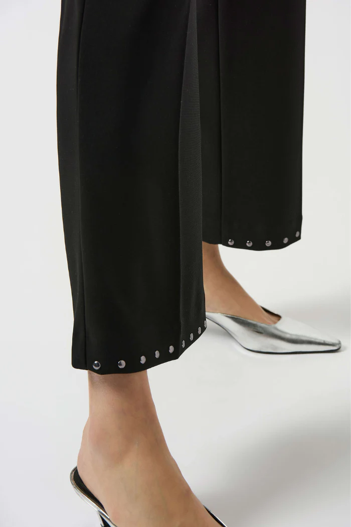 Joseph Ribkoff Studded Hem Straight-Leg Trousers| Chic Black Ankle Pants - Image 3