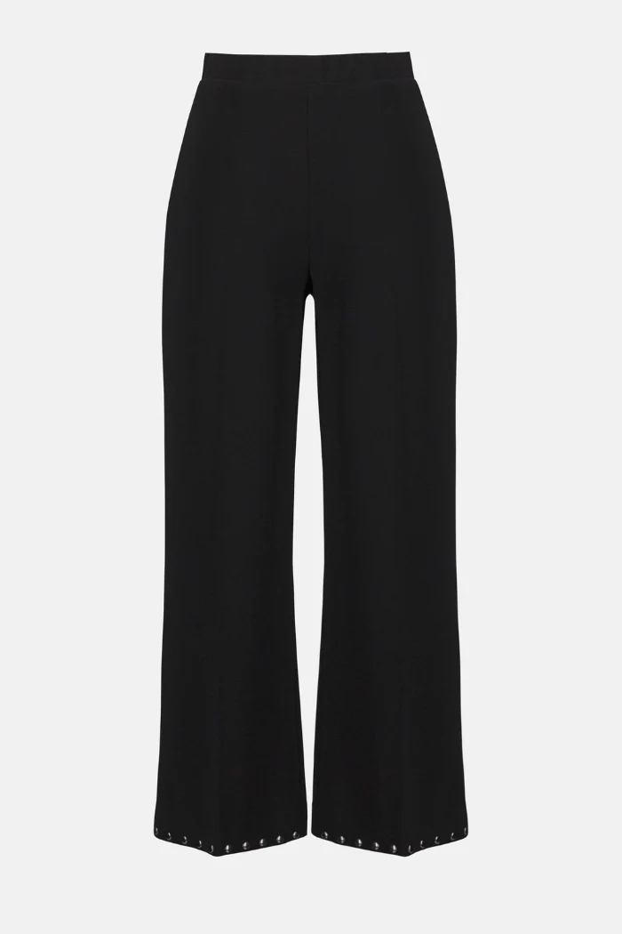 Joseph Ribkoff Studded Hem Straight-Leg Trousers| Chic Black Ankle Pants - Image 5