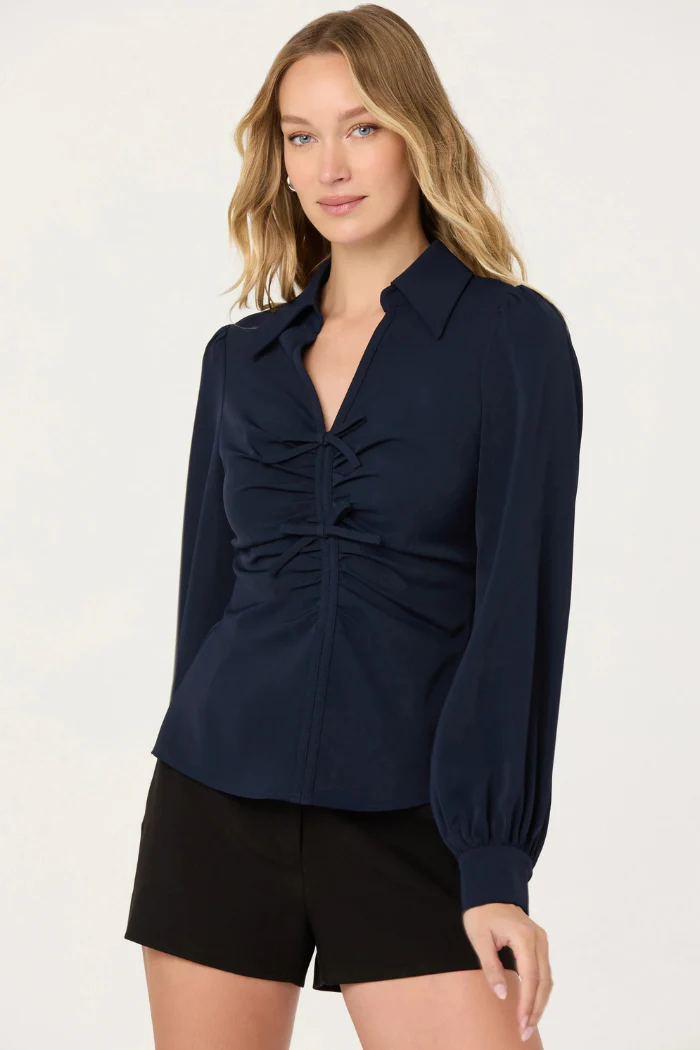 Simran Collared V-Neck Ruched Top