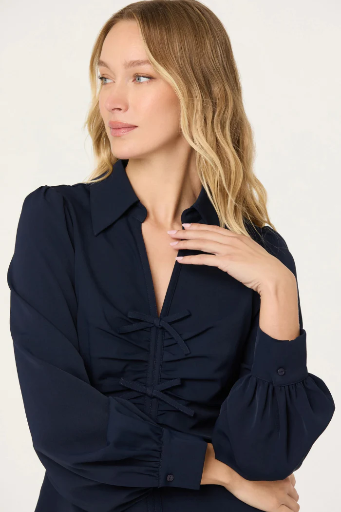 Simran Collared V-Neck Ruched Top - Image 3