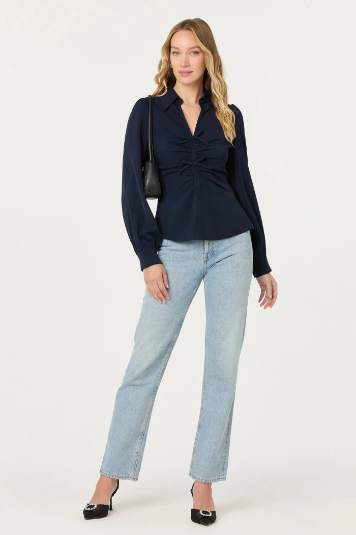 Simran Collared V-Neck Ruched Top - Image 5