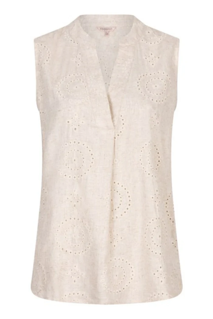 Sleeveless Linen Embroidered Blouse - Image 6