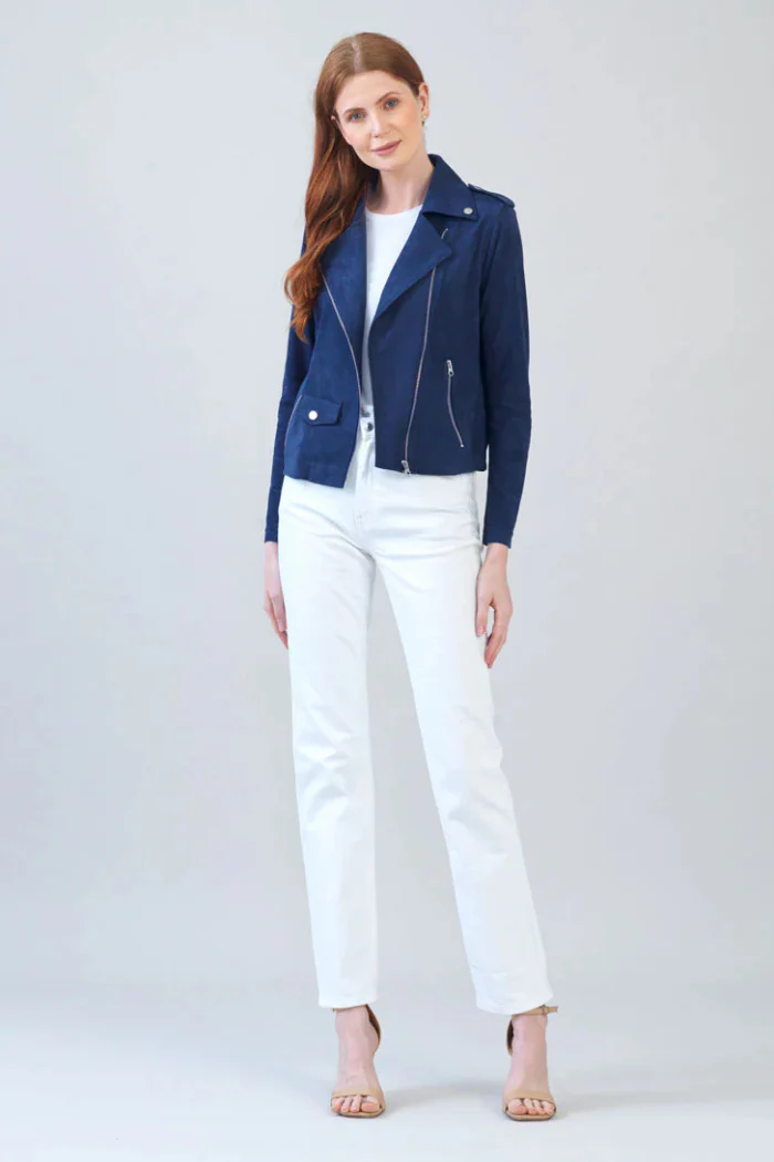 Soft Suede - Architectural Moto Jacket - Navy